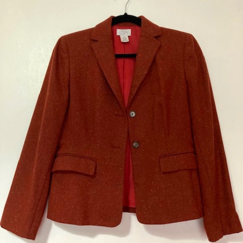 Loft Women's Blazer - Rust tweed size 4 Petite